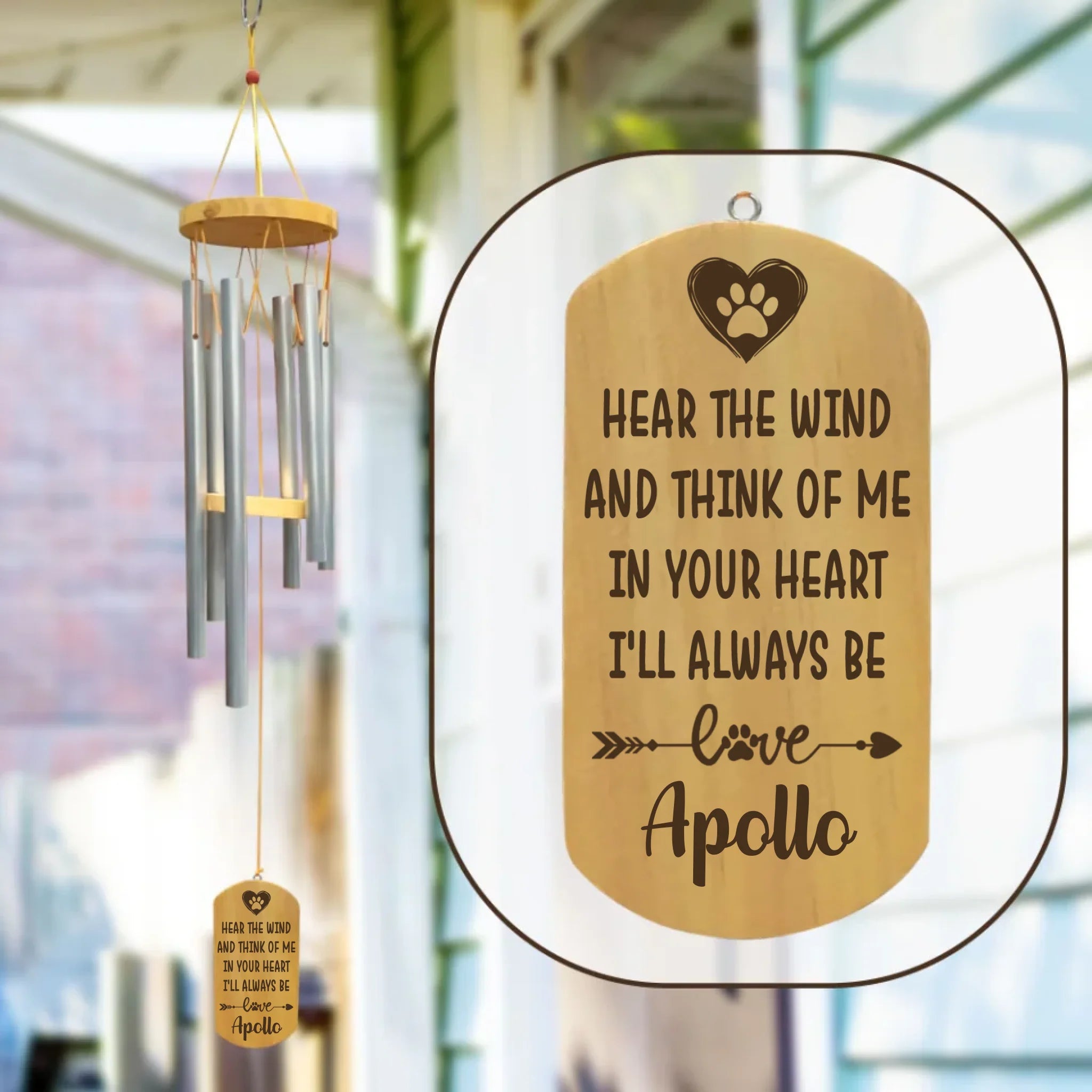 25-Inch Pet Memorial Wind Chime - Sympathy Gift For Loss Of Dog With Healing Poem Card