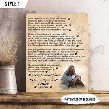 Don't Cry Sweet Mama Dog Poem | Custom Dog Memorial Canvas Print