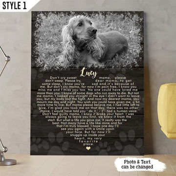 Don't Cry Sweet Mama Dog Poem | Custom Dog Memorial Canvas Print | Heart Shape