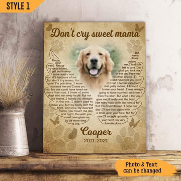 Don't Cry Sweet Mama Dog Poem | Custom Dog Memorial Canvas Print | Bird Shape