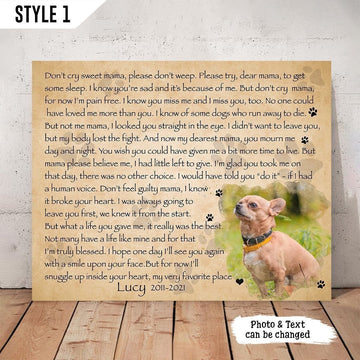 Don't Cry Sweet Mama Dog Poem | Custom Dog Memorial Canvas Print