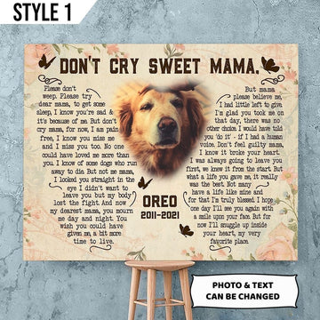 Don't Cry Sweet Mama Dog Poem | Custom Dog Memorial Canvas Print | Butterfly Shape