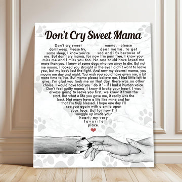 Don't Cry Sweet Mama Dog Poem | Dog Memorial Canvas Print | Heart Shape