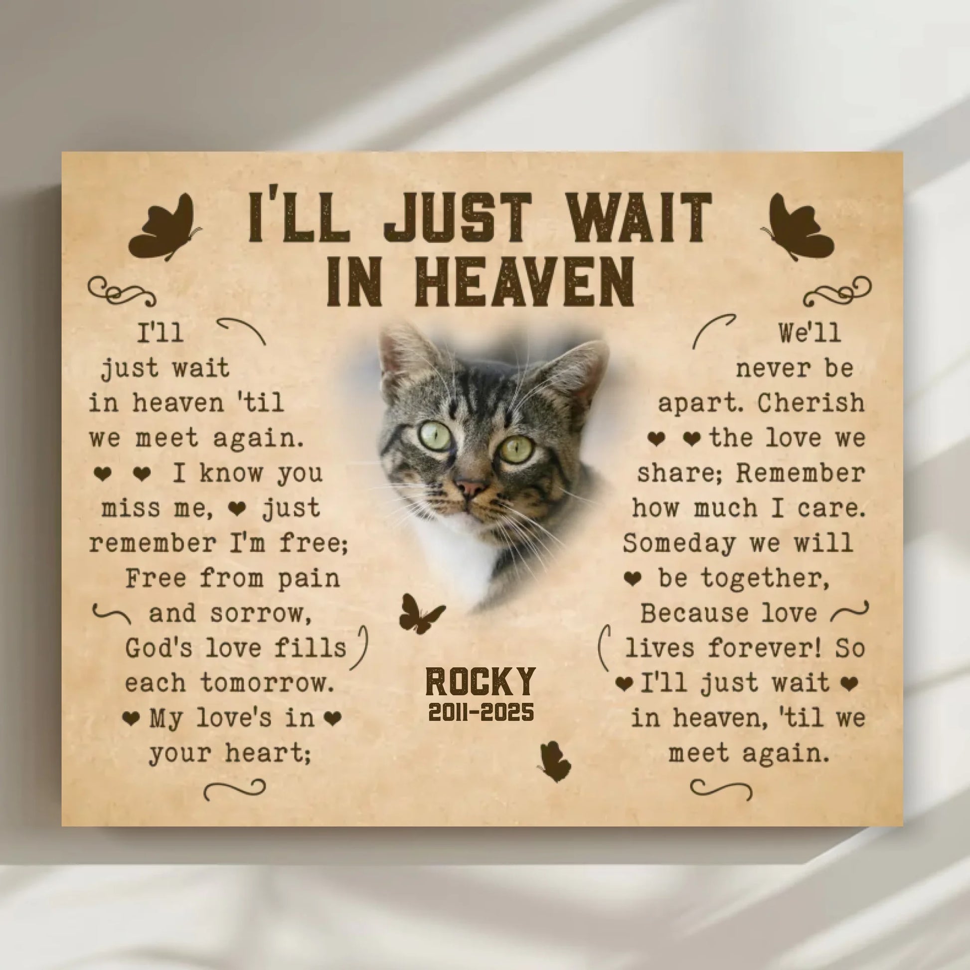 I'll Just Wait In Heaven Cat Poem | Custom Cat Memorial Canvas Print