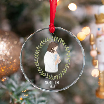 Jesus Holding A Baby In Heaven | Custom Crystal Glass Ornament