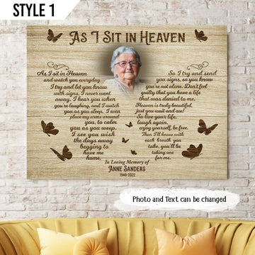 As I Sit In Heaven Sympathy Poem For Loss | Custom Memorial Canvas Print | Butterfly Shape