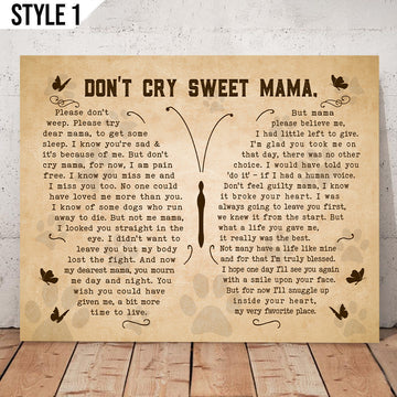 Don't Cry Sweet Mama Dog Poem | Dog Memorial Canvas Print | Butterfly Shape