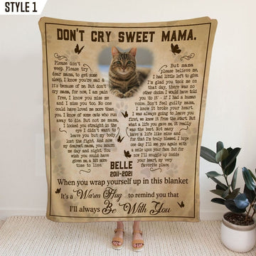 Don't Cry Sweet Mama Cat Poem | Custom Cat Memorial Blanket Print | Butterfly Shape