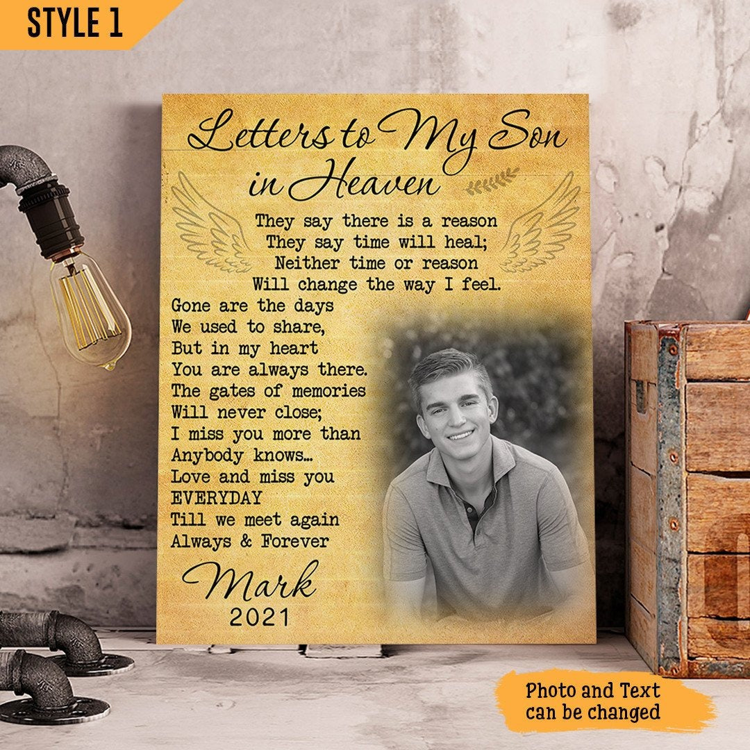 Letters To My Son In Heaven Sympathy Poem For Loss Of Son | Custom Memorial Canvas Print