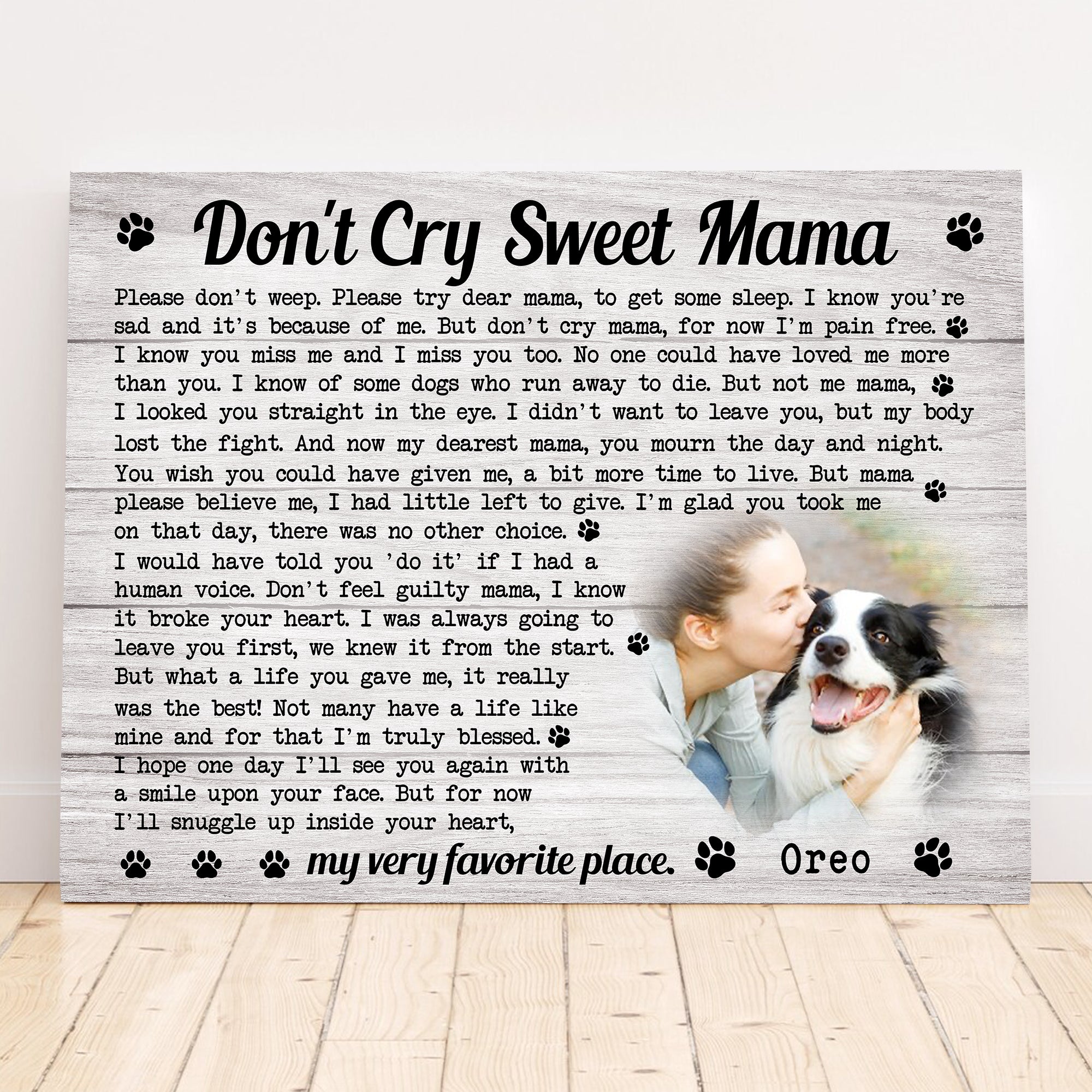 Don't Cry Sweet Mama Dog Poem | Custom Dog Memorial Canvas Print