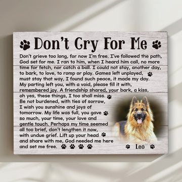 Don't Cry For Me Dog Poem | Custom Dog Memorial Canvas Print