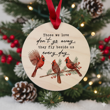 Those We Love Don't Go Away They Fly Beside Us Everyday | Red Cardinal Christmas Ornament