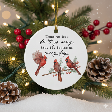 Those We Love Don't Go Away They Fly Beside Us Everyday | Red Cardinal Christmas Ornament