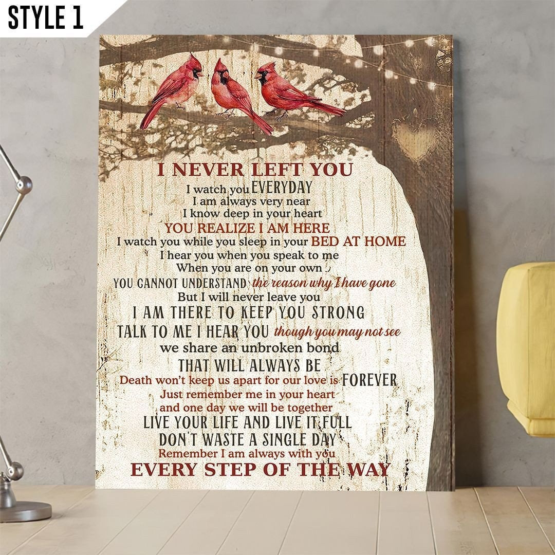 I Never Left You Sympathy Poem For Loss | Memorial Canvas Print | Red Cardinal Birds