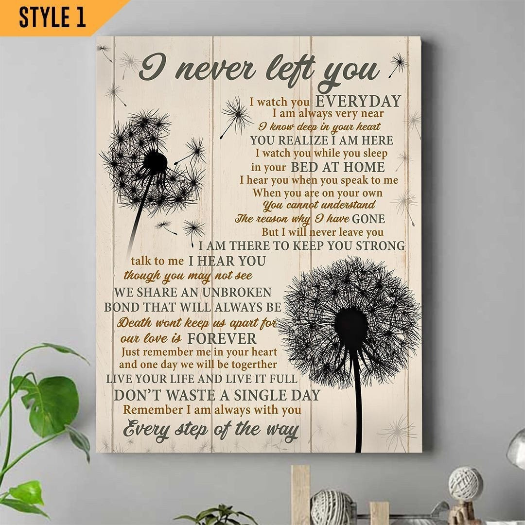 I Never Left You Sympathy Poem For Loss | Memorial Canvas Print | Dandelion