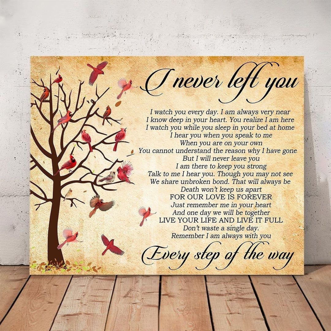 I Never Left You Sympathy Poem For Loss | Memorial Canvas Print | Red Cardinal Birds