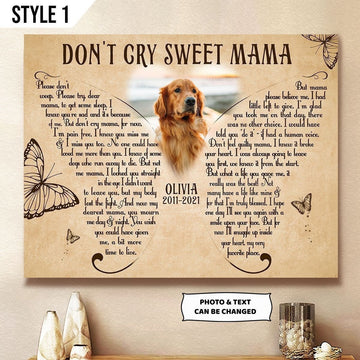 Don't Cry Sweet Mama Dog Poem | Custom Dog Memorial Canvas Print | Butterfly Shape