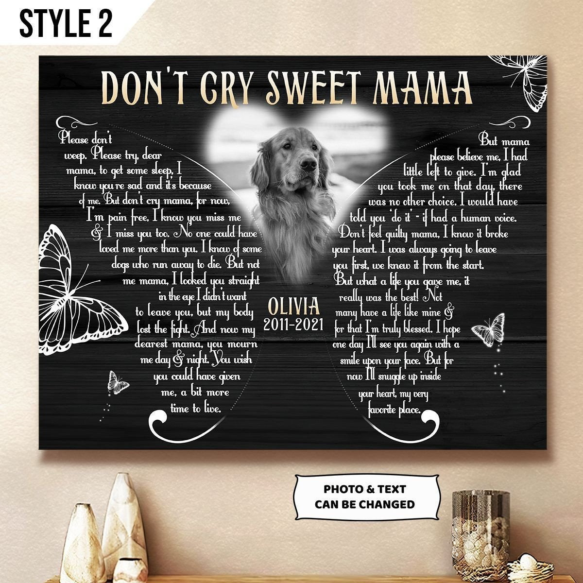 Don't Cry Sweet Mama Dog Poem | Custom Dog Memorial Canvas Print | But