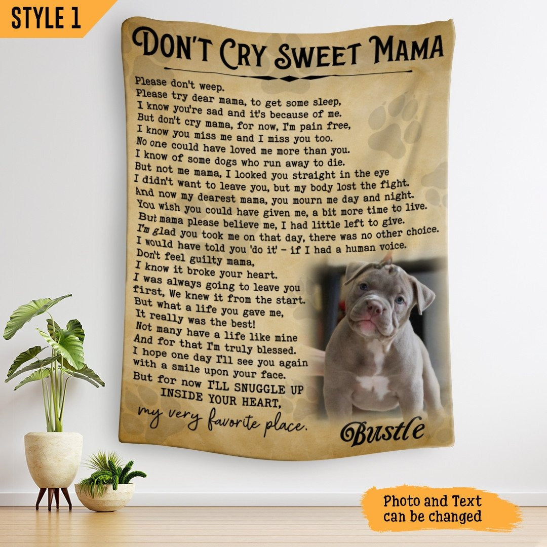 Don't Cry Sweet Mama Dog Poem | Custom Dog Memorial Blanket Print