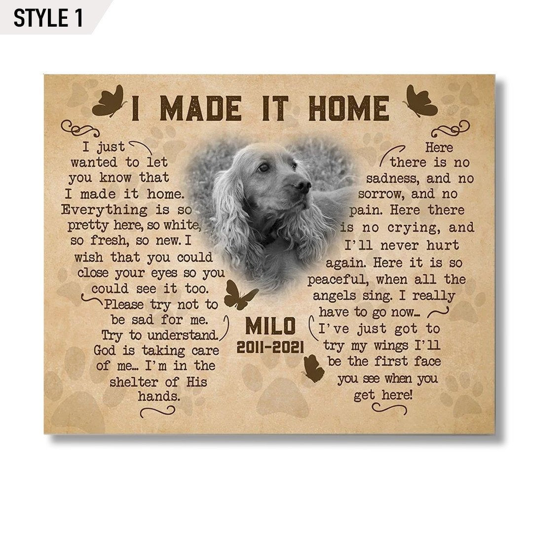 I Made It Home Dog Poem | Custom Dog Memorial Canvas Print | Butterfly Shape