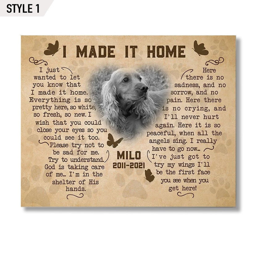 I Made It Home Dog Poem Custom Dog Memorial Canvas Print Butterfly
