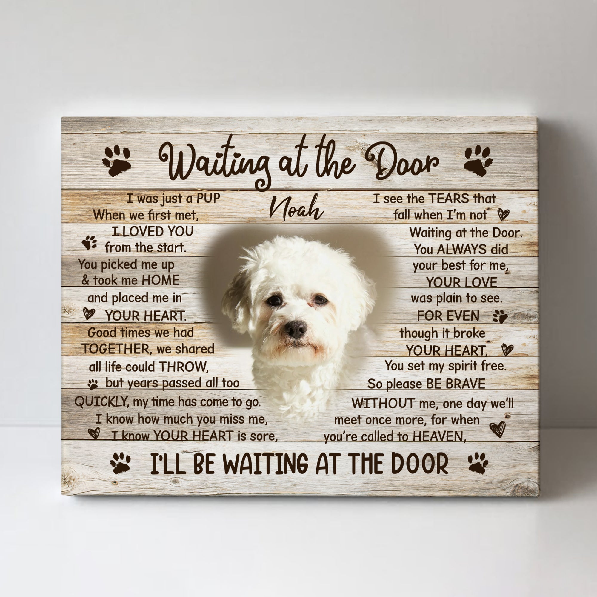 Waiting At The Door Dog Poem | Custom Dog Memorial Canvas Print | Heart Shape