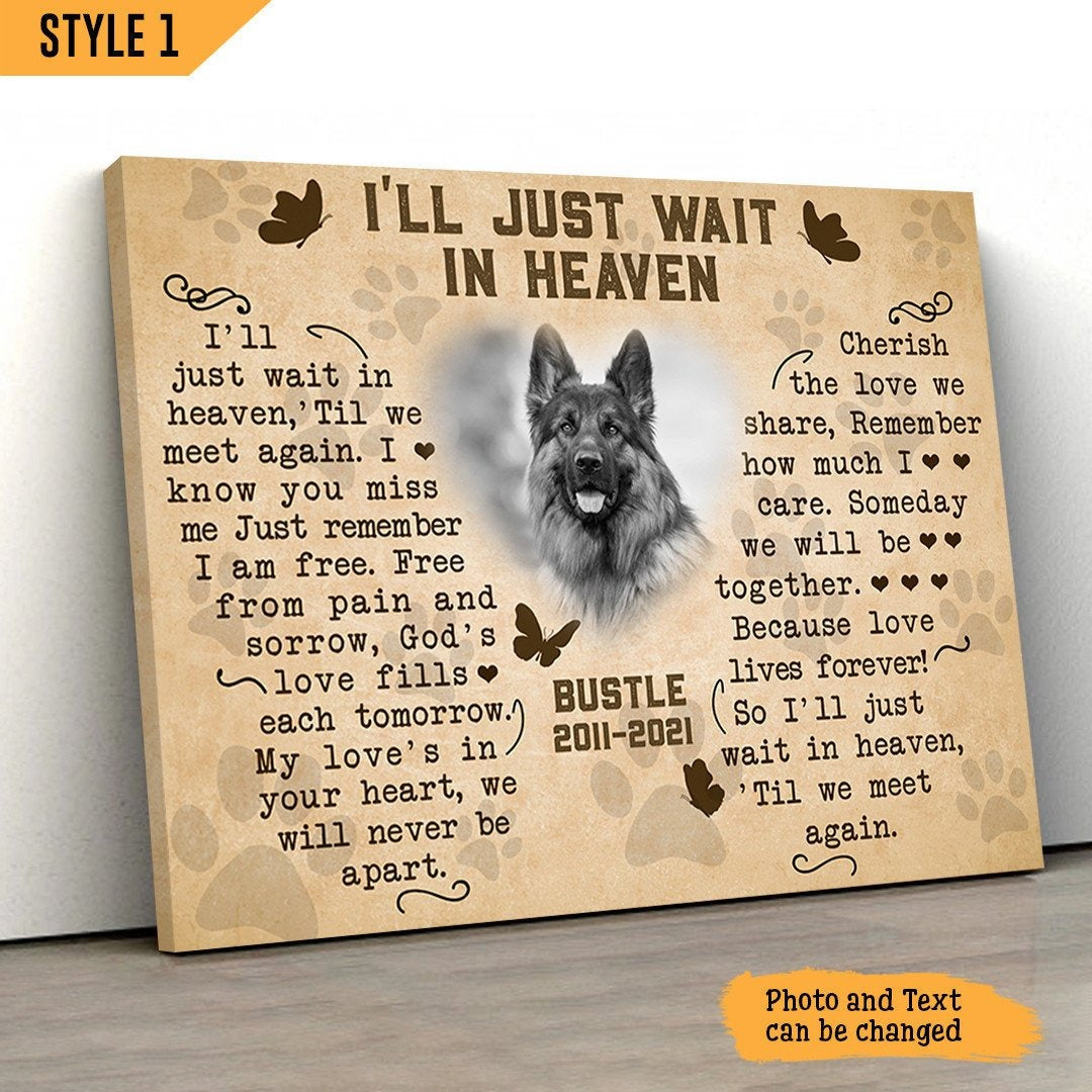 I'll Just Wait In Heaven Dog Poem | Custom Dog Memorial Canvas Print | Butterfly Shape