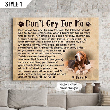 Don't Cry For Me Dog Poem | Custom Dog Memorial Canvas Print