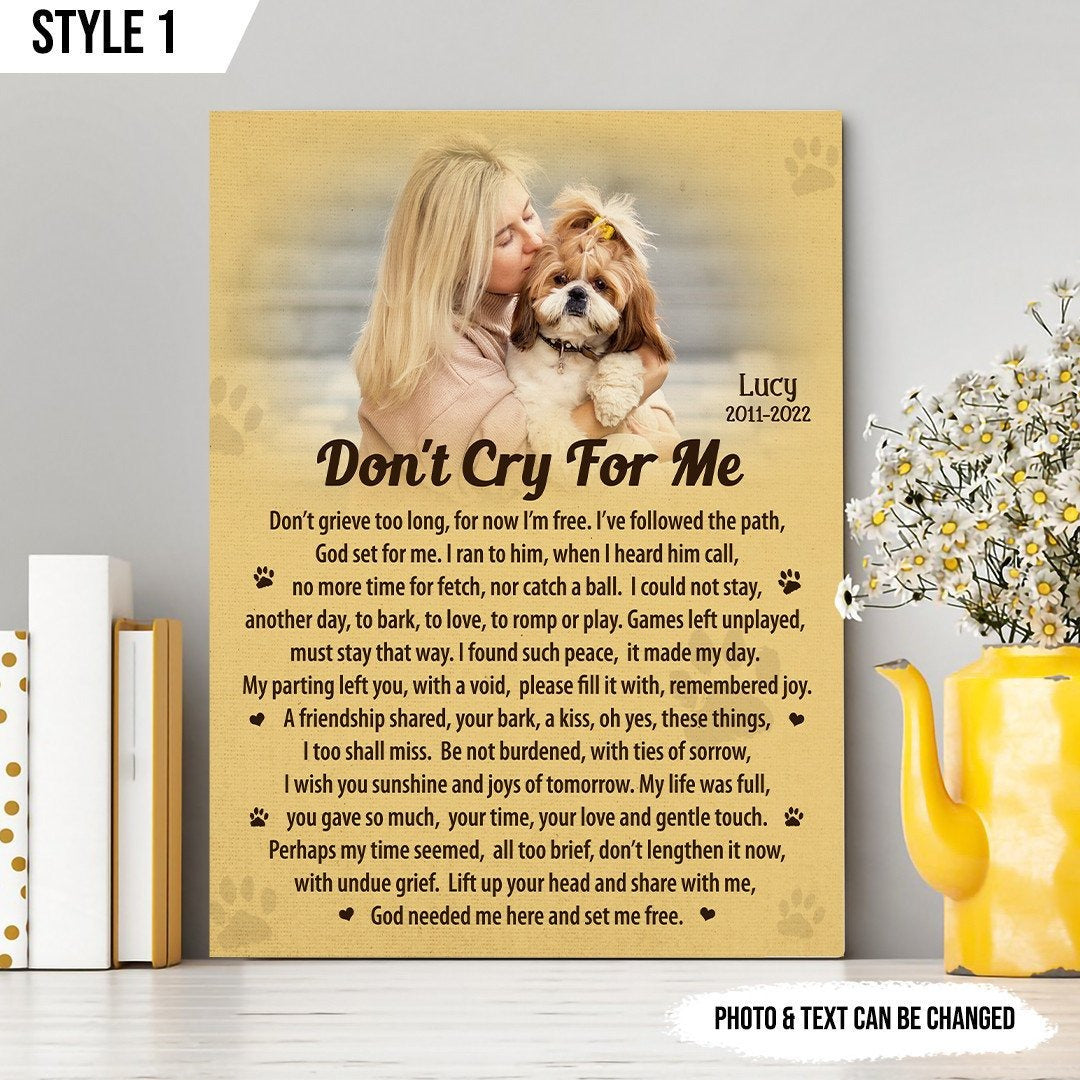 Don't Cry For Me Dog Poem | Custom Dog Memorial Canvas Print