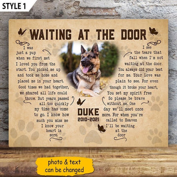 Waiting At The Door Dog Poem | Custom Dog Memorial Canvas Print | Butterfly Shape