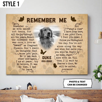 Remember Me Dog Poem | Custom Dog Memorial Canvas Print | Butterfly Shape